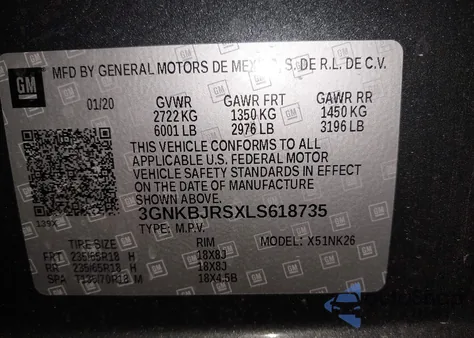 2020 Chevrolet Blazer Awd 3Lt из США, поврежденный, VIN 3GNKBJRSXLS618735